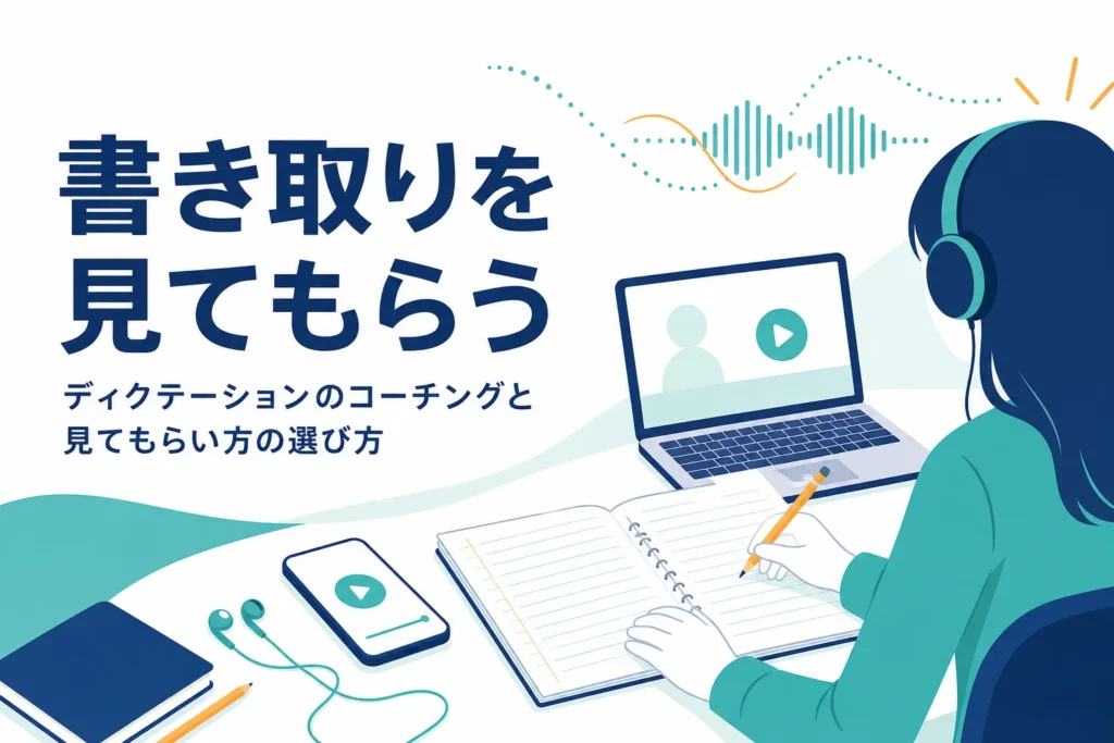 ディクテーションを人に見てもらう方法とリスニングコーチングの選び方を解説する記事のアイキャッチ