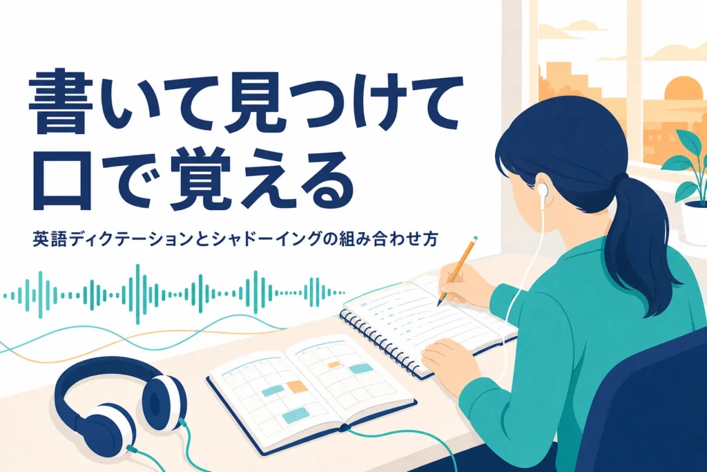 英語ディクテーションの勉強法とシャドーイングとの組み合わせ方を解説する記事のアイキャッチ