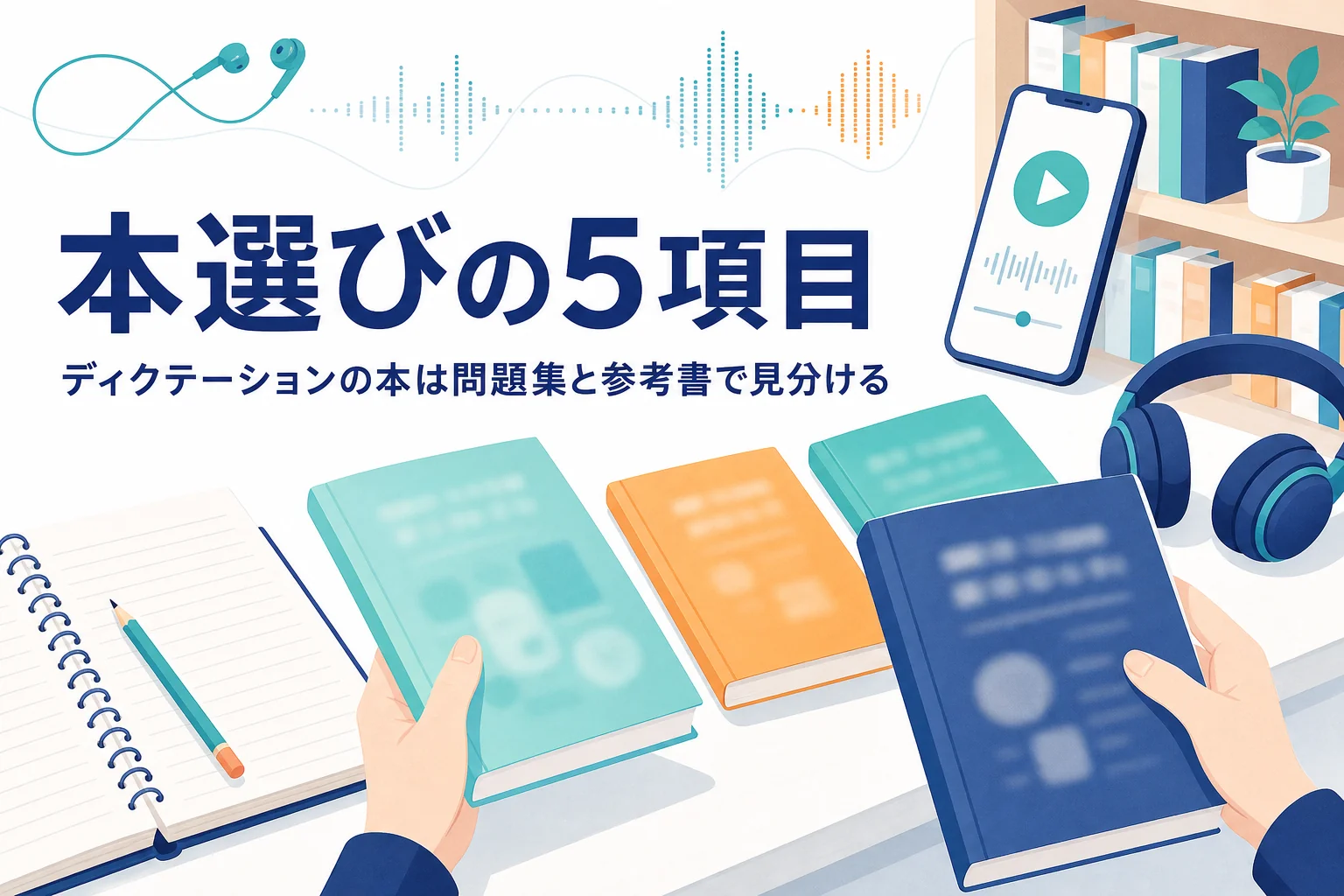 ディクテーションの本の選び方と問題集・参考書の見分け方を解説する記事のアイキャッチ