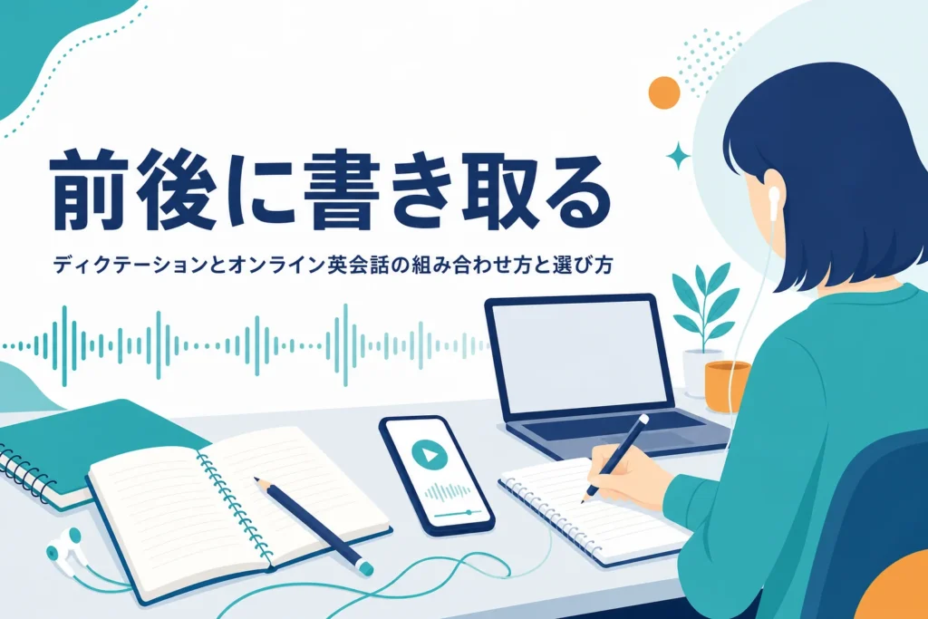 ディクテーションとオンライン英会話の組み合わせ方と選び方のポイントを解説する記事のアイキャッチ