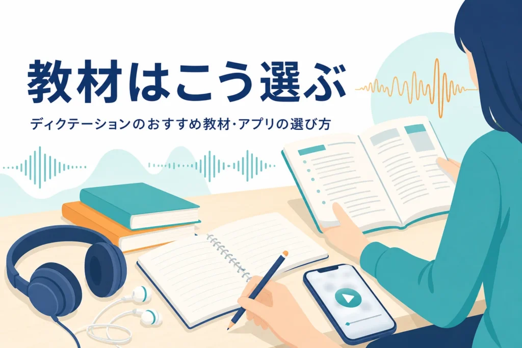 ディクテーションのおすすめ教材・アプリの選び方を解説する記事のアイキャッチ