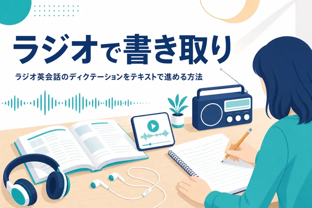 ラジオ英会話を使ったディクテーションの進め方を解説する記事のアイキャッチ