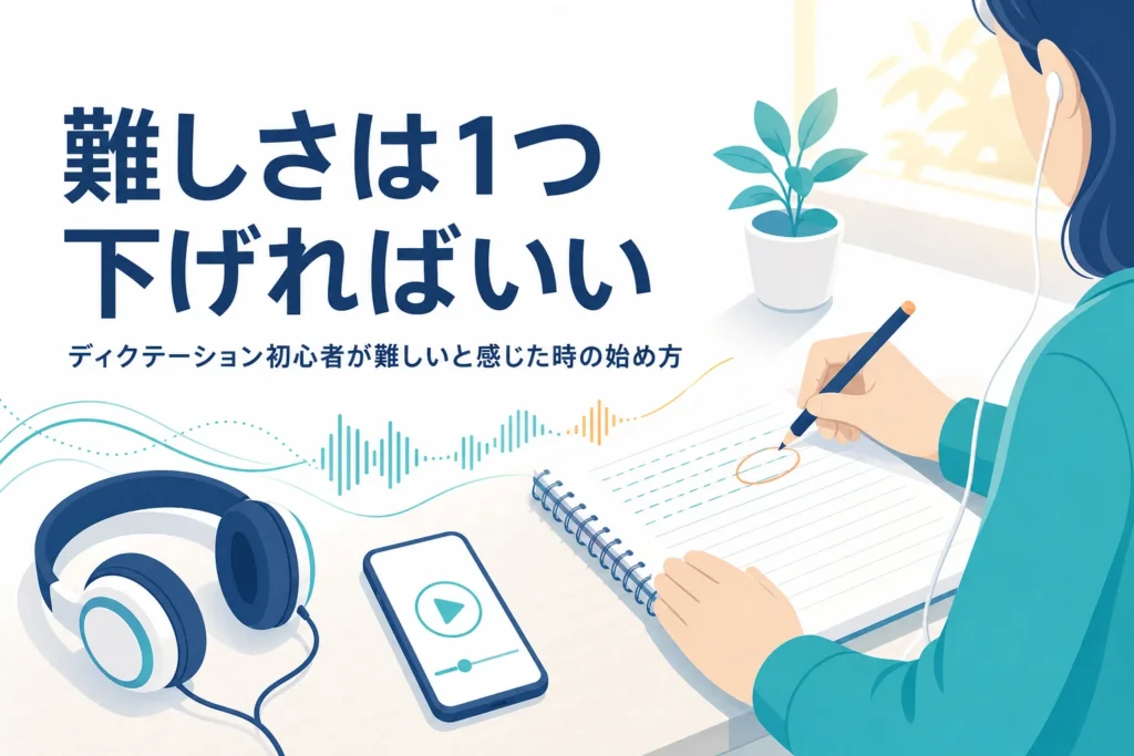 ディクテーション初心者が難しいと感じた時の始め方を解説する記事のアイキャッチ