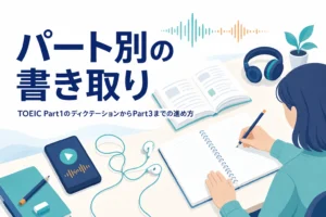 TOEICのPart1〜3をパート別にディクテーションする進め方を解説する記事のアイキャッチ