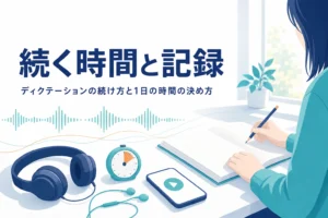 ディクテーションの続け方と1日の時間・記録の付け方を解説する記事のアイキャッチ