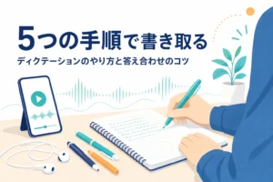 ディクテーションのやり方を5つの手順と答え合わせのコツで解説する記事のアイキャッチ